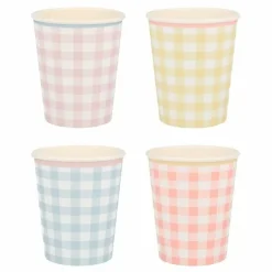 Feestelijke Gingham Pastel Bekertjes Van Meri Meri (12St)