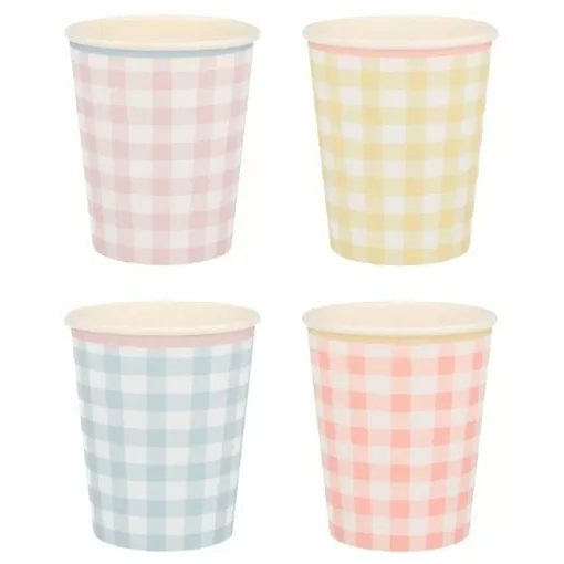 Feestelijke Gingham Pastel Bekertjes Van Meri Meri (12St)