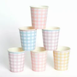 Feestelijke Gingham Pastel Bekertjes Van Meri Meri (12St)