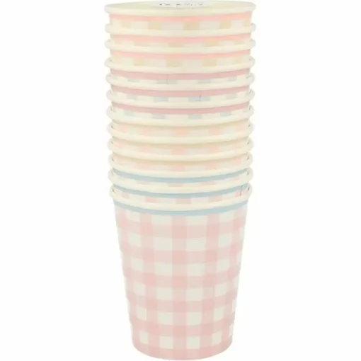 Feestelijke Gingham Pastel Bekertjes Van Meri Meri (12St)