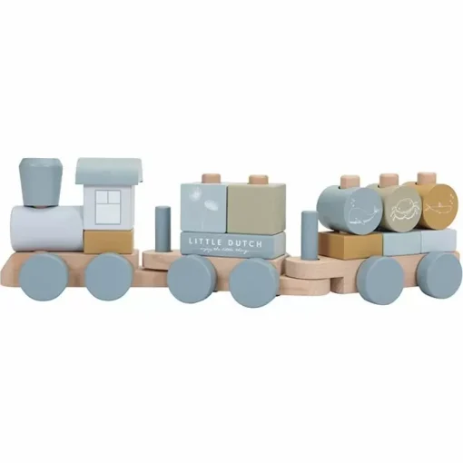 Houten Blokkentrein Blauw Little Dutch