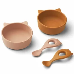 Siliconen Serviesset Evan Cat Mustard/Dark Rose Mix Liewood