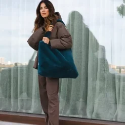 Studio Noos Mom Bag Petrol Blue Faux Fur